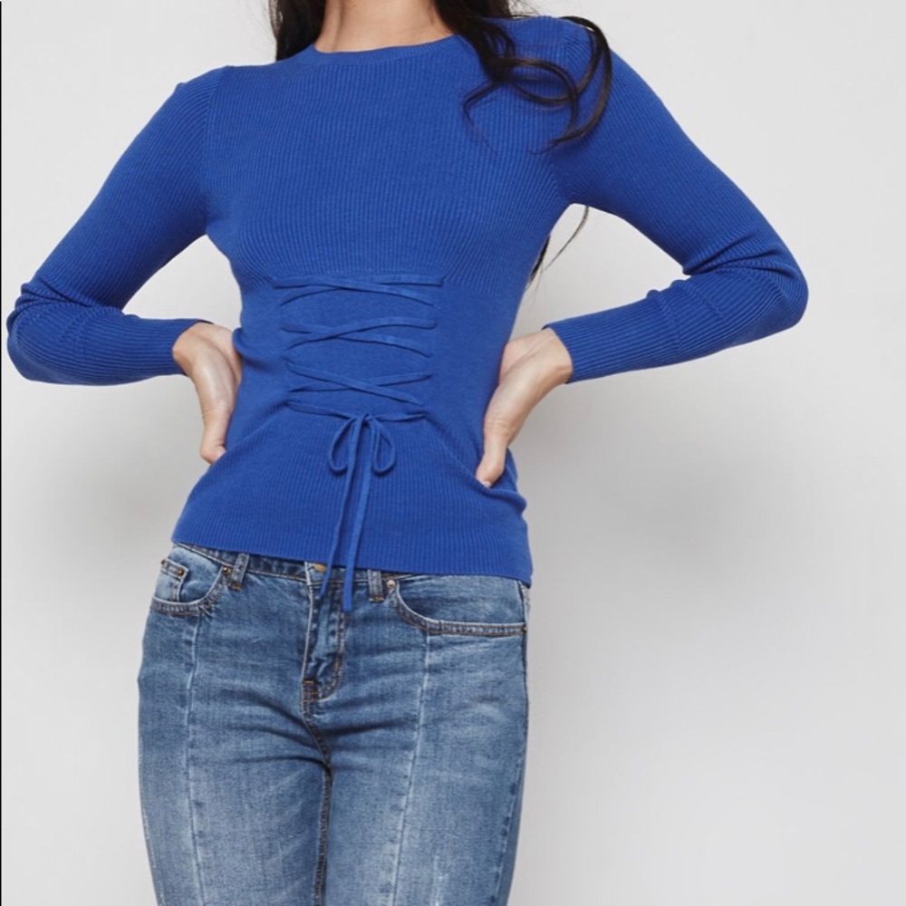 Miss Selfridge Blue Indigo Ribbed Corset Sweater